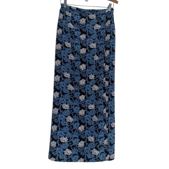 Vintage 90s R-Wear Rampage Wrap Maxi Skirt Juniors Sz 7 Blue Floral Hawaiian Y2K - Picture 1 of 7